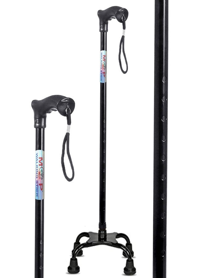 MCP Quadripod Height Adjustable Aluminium Four Legged Walking Stick for Men, Women, Old People Senior Citizens Patients Support, Trekking 4 Leg Cane Stick (Black) - Image 1