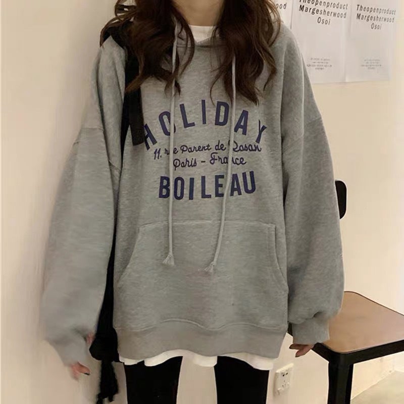 Thin hooded vests women autumn ins2023 Autumn New loose Korean hoodie Net red tide a generation of hair Grey - Image 1