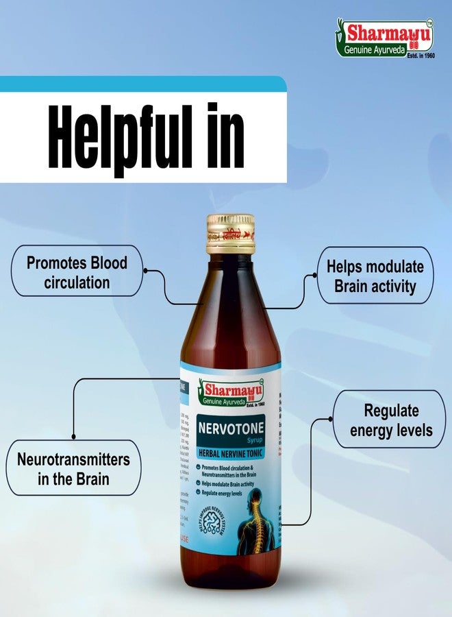 Sharmayu Nervotone Syrup for Brain Health, Stress Relief & Nerve Weakness - Supports Mental Calmness & Energy - Ayurvedic Syrup for Adults & Kids - 450ml - Image 4