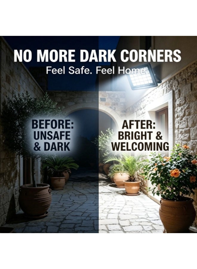 متقطع كشاف LED فائق السطوع يعمل بالطاقة الشمسية بقدرة 500 واط | مقاوم للعوامل الجوية بمعيار IP67 | جهاز تحكم عن بعد ذكي وخاصية التشغيل التلقائي من الغسق إلى الفجر | إضاءة واسعة للمساحات الكبيرة في الفيلات ومواقف السيارات - Image 3