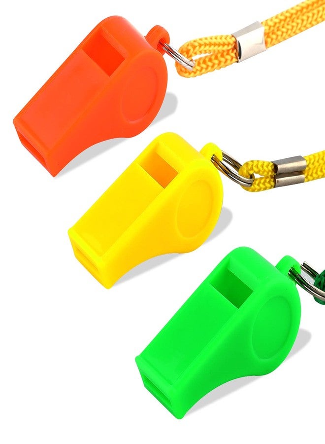 KINBOM 3pcs Plastic Whistles with Lanyard, Loud Sound Sport Whistle in Training Survival Emergency Sports for Referee Coach Teacher Dog Training (Yellow, Orange, Green) - Image 1