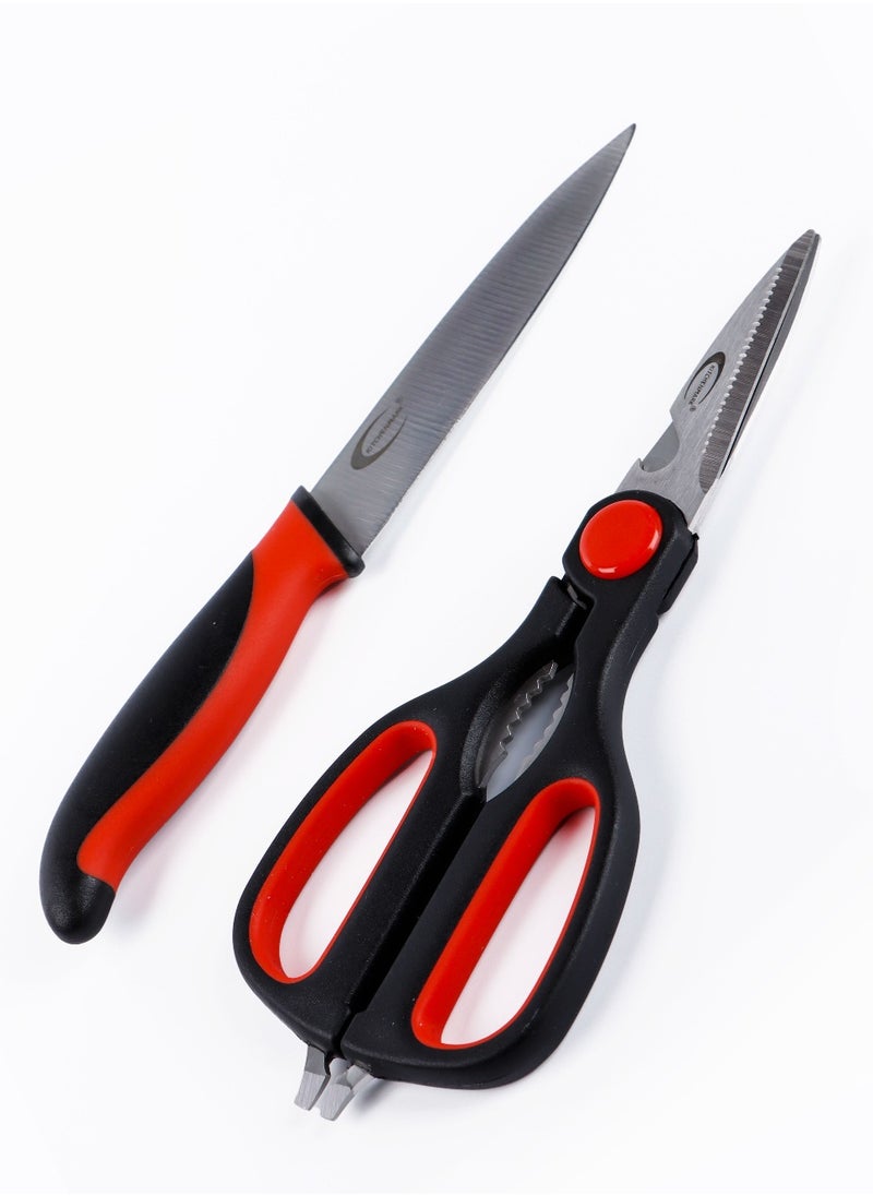 Kitchenmark KITCHENMARK Stainless Steel Shears Kitchen Scissors & Utility Knife 2pc Combo Pack - Red  - Image 1