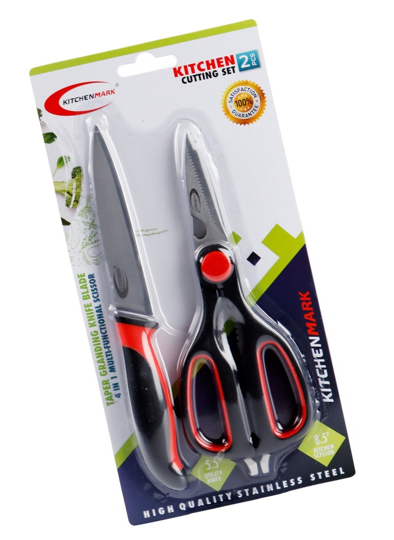 Kitchenmark KITCHENMARK Stainless Steel Shears Kitchen Scissors & Utility Knife 2pc Combo Pack - Red  - Image 3