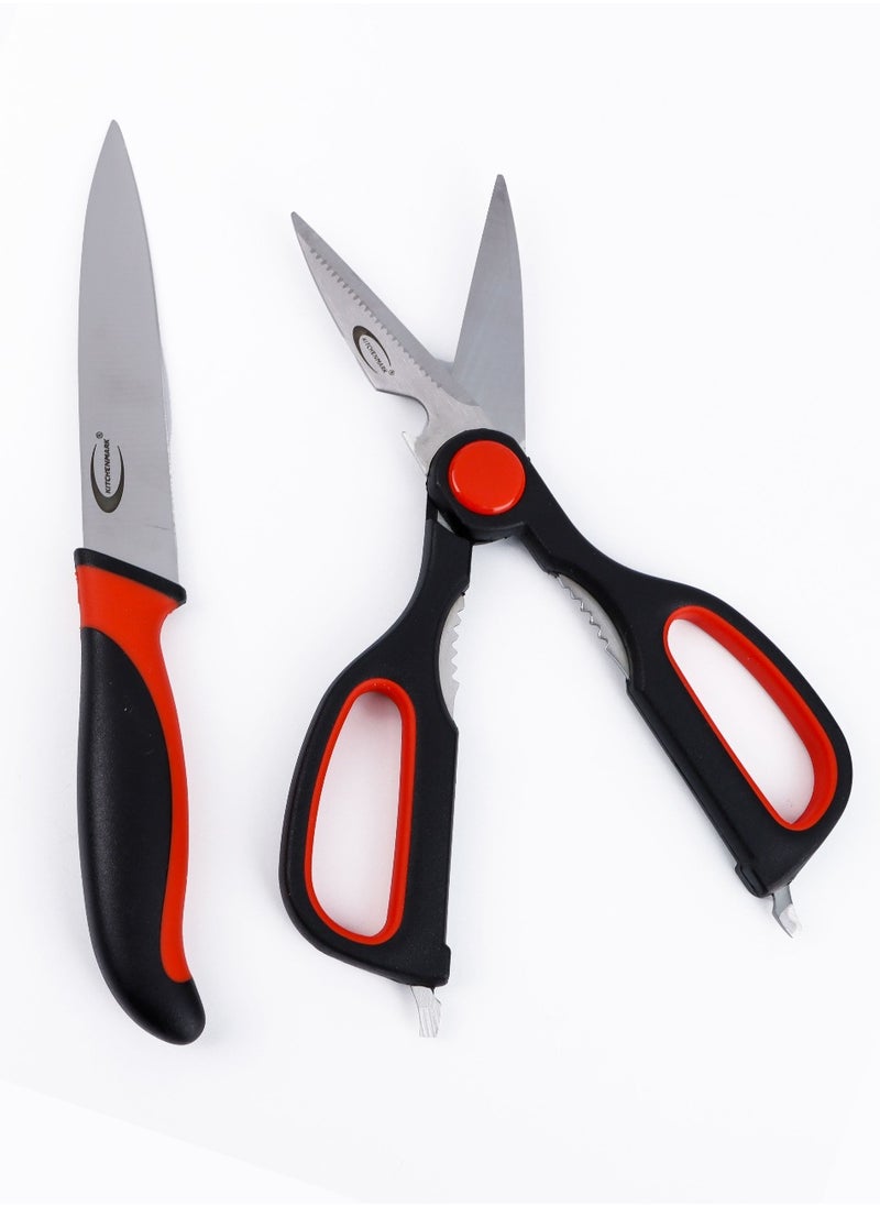 Kitchenmark KITCHENMARK Stainless Steel Shears Kitchen Scissors & Utility Knife 2pc Combo Pack - Red  - Image 2