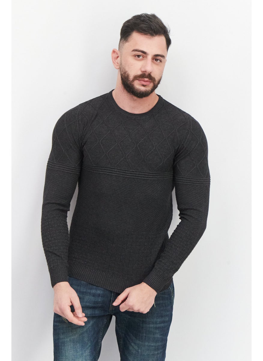 Sorbino Men Crew Neck Long Sleeve Textured Sweatshirt, Black Heather  - Image 1