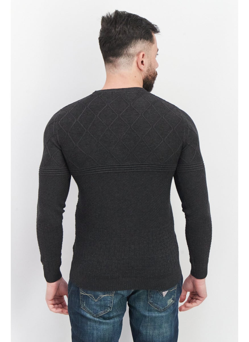 Sorbino Men Crew Neck Long Sleeve Textured Sweatshirt, Black Heather  - Image 3
