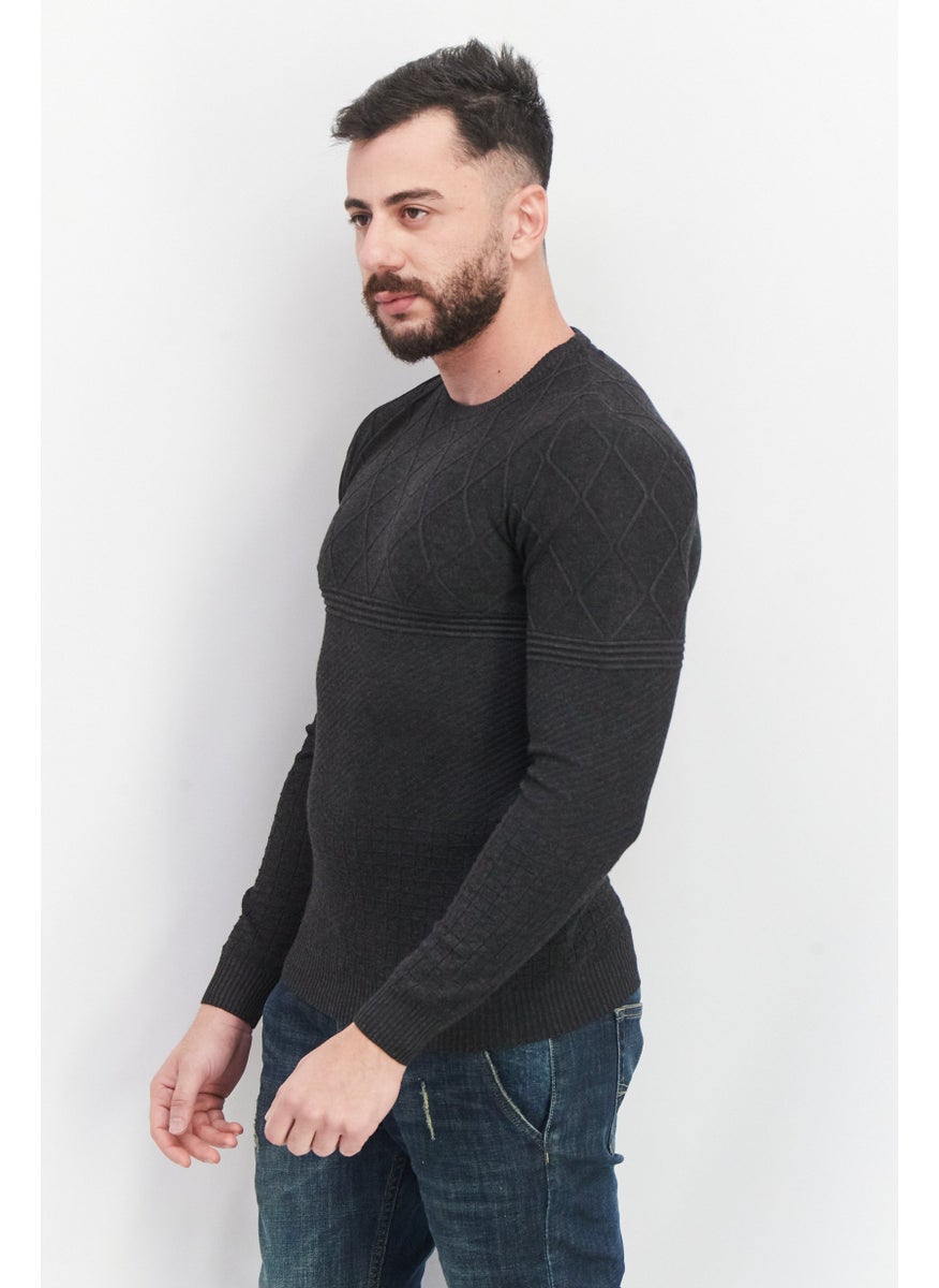 Sorbino Men Crew Neck Long Sleeve Textured Sweatshirt, Black Heather  - Image 2