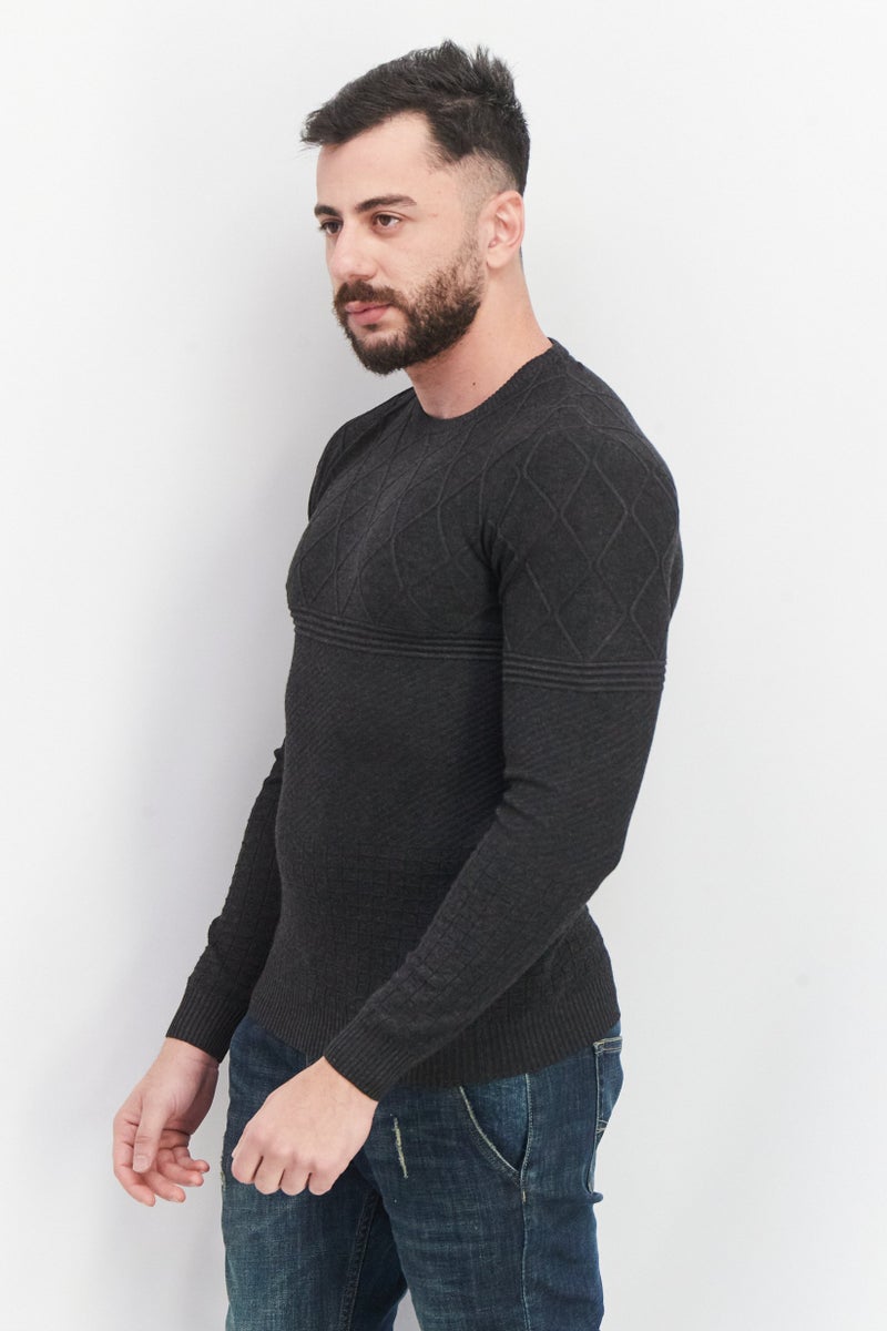 Sorbino Men Crew Neck Long Sleeve Textured Sweatshirt, Black Heather - Image 2