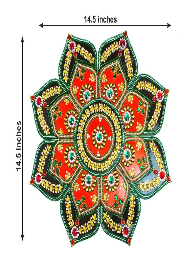 Rangoli Arts Ethnic Acrylic Designer Festival Rangoli Flower Shape Handcrafted Decorative Diwali Rangoli for Floor Decoration (14.5 Inches) - Image 2