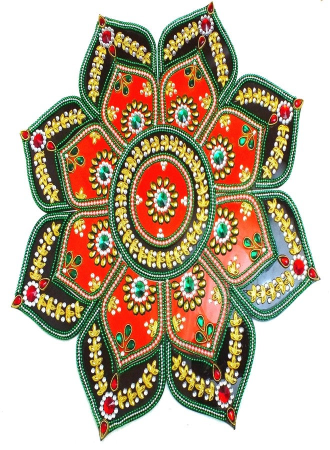 Rangoli Arts Ethnic Acrylic Designer Festival Rangoli Flower Shape Handcrafted Decorative Diwali Rangoli for Floor Decoration (14.5 Inches) - Image 1