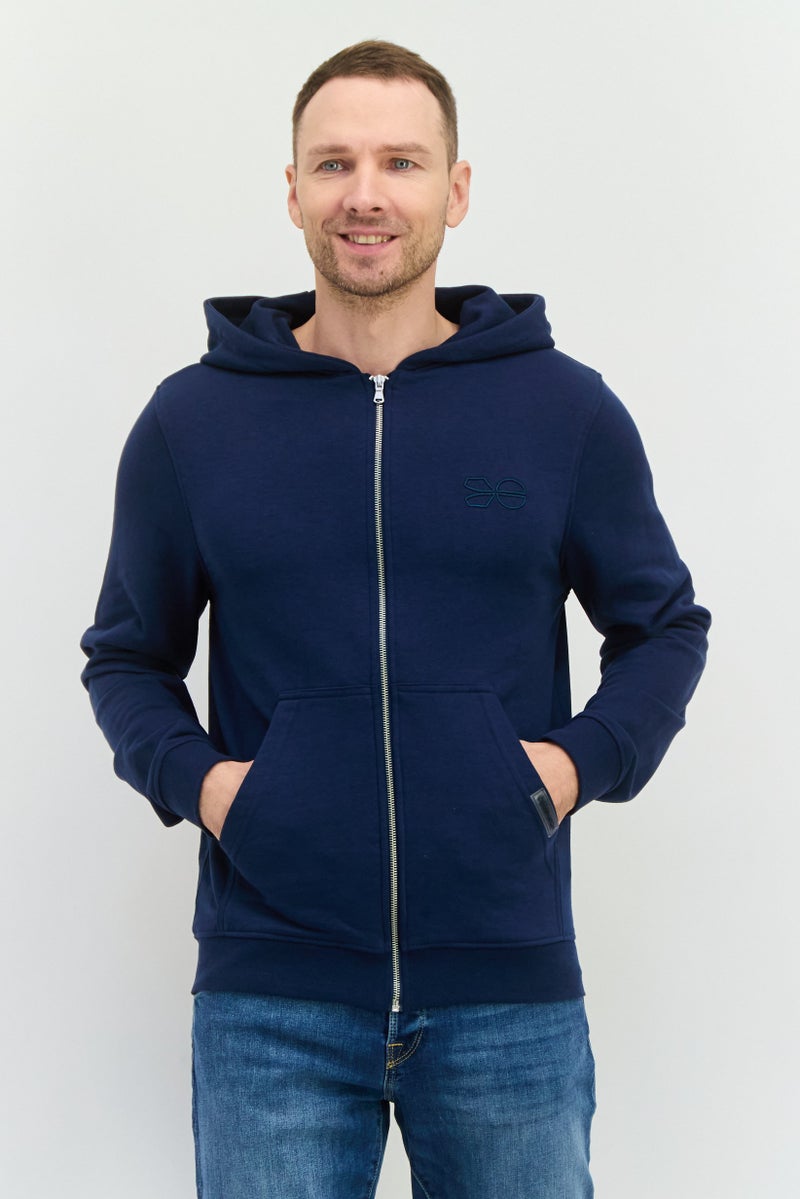 CROSSHATCH Men Hoodie Embroidered Logo Long Sleeves Sweatshirt, Navy - Image 1