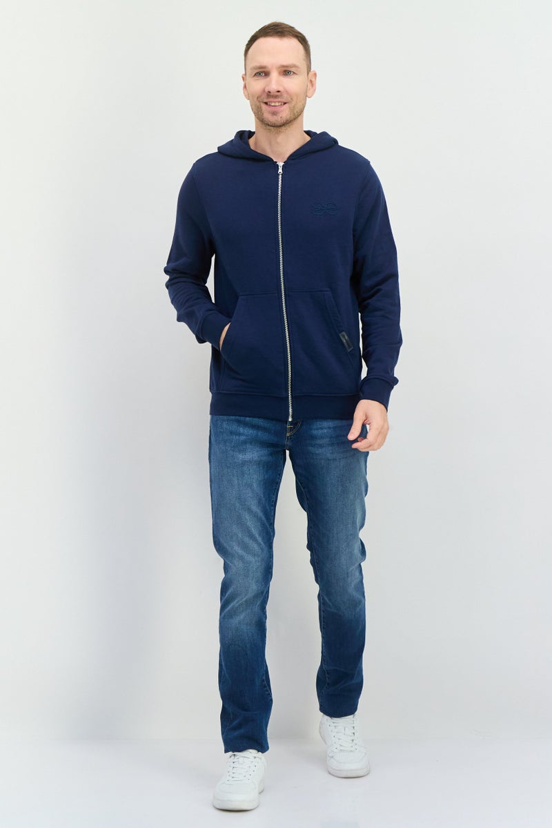CROSSHATCH Men Hoodie Embroidered Logo Long Sleeves Sweatshirt, Navy - Image 3
