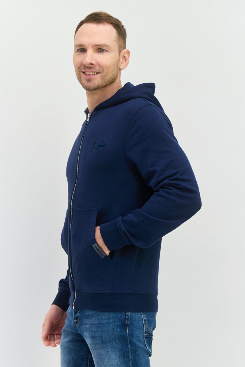 CROSSHATCH Men Hoodie Embroidered Logo Long Sleeves Sweatshirt, Navy - Image 2