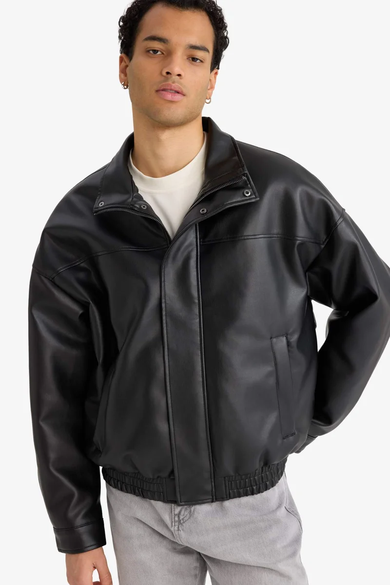 ديفاكتو Oversize Fit Faux Leather Jacket