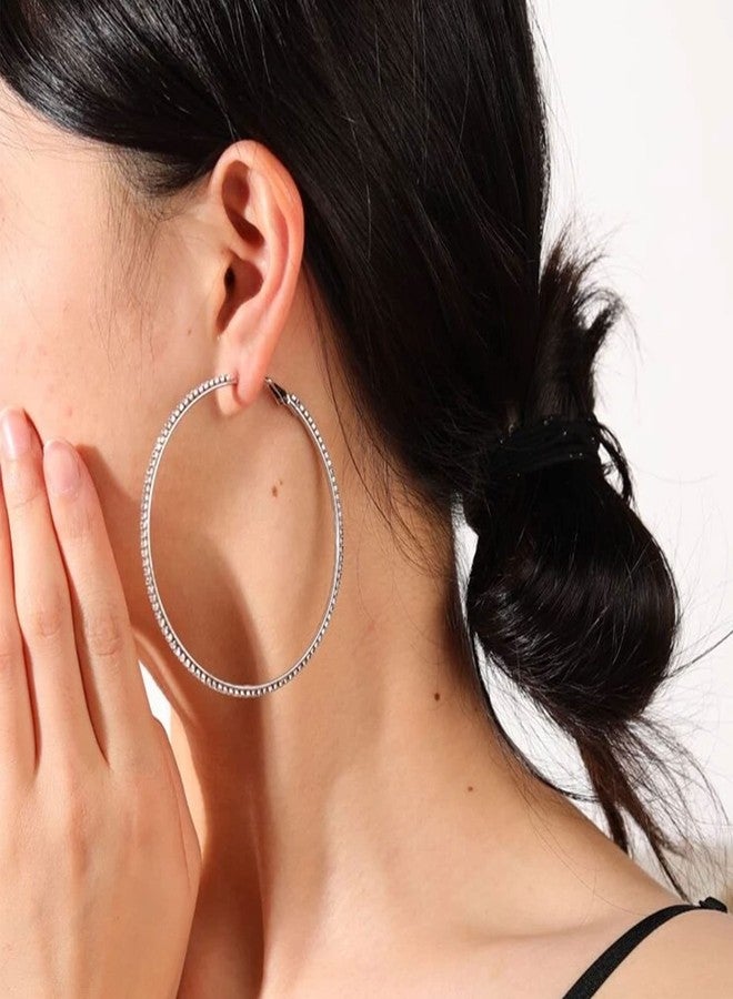 OOOPEL 925 Sterling Silver Earrings Large Rhinestone Hoop Earrings Big Cubic Zirconia Hoop Earrings Thin Rhinestones Round Hoop Earrings for Women 20/30/40/50/60/70mm Sparkly Hoops With Crystals for Girl, - Image 4