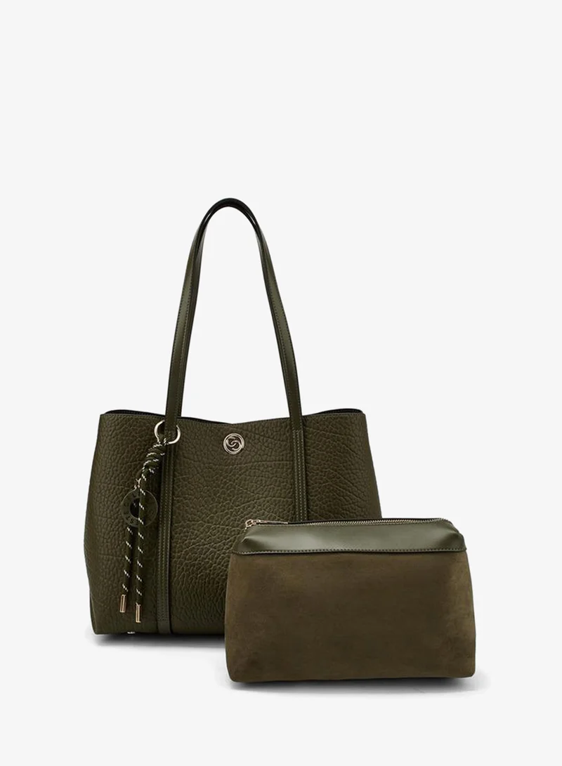 Textured Tote Bag With Pouch
