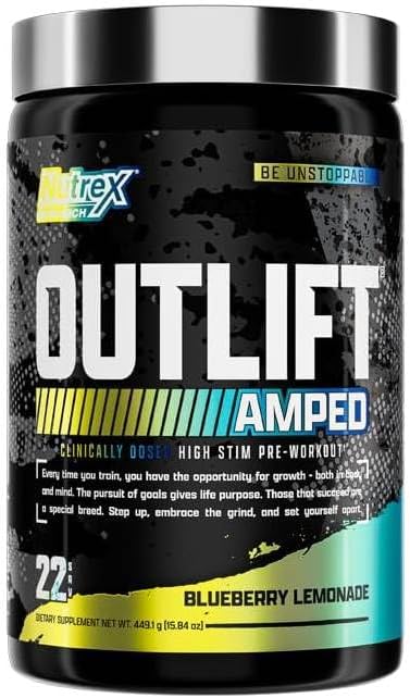 Nutrex Research OUTLIFT Amped Max Dosed HIGH STIM Pre Workout Powder 6G Citrulline 32G Beta Alanine Alpha GPC CognatiQ Extreme Energy Massive Pumps Electrolytes Nootropics Blueberry Lemonade  22 Serv - Image 4