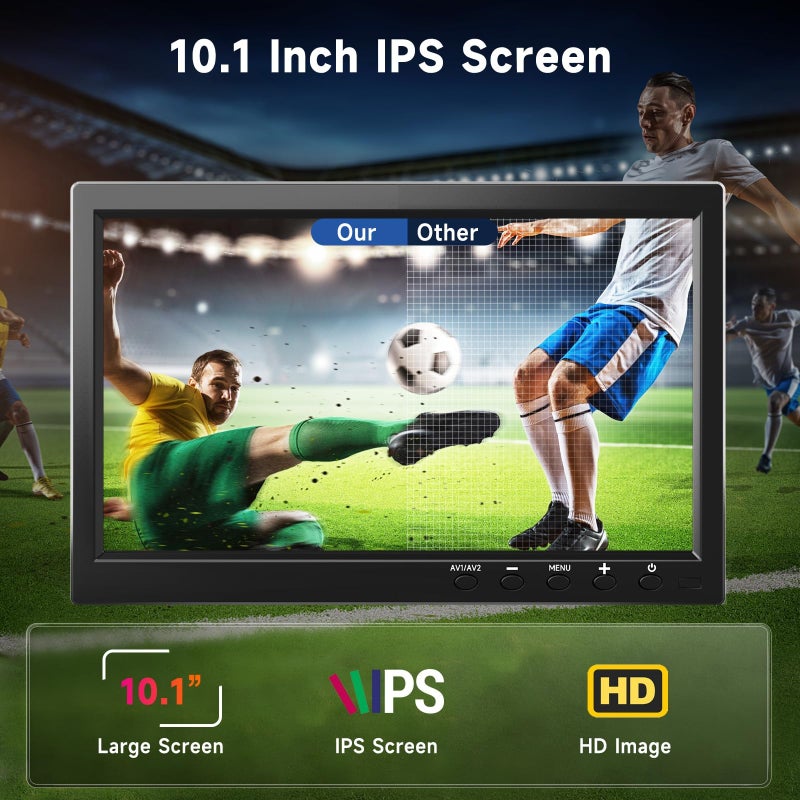 Podofo شاشة بودوفو 10.1 بوصة HD لتلفاز ميني ولاعب فيديو السيارة وعرض الكمبيوتر شاشة TFT LCD ملونة لكاميرا الرجوع للخلف ونظام الأمان المنزلي مع مكبر صوت مدمج تدعم BNC/AVI/VGA/HDMI - Image 4