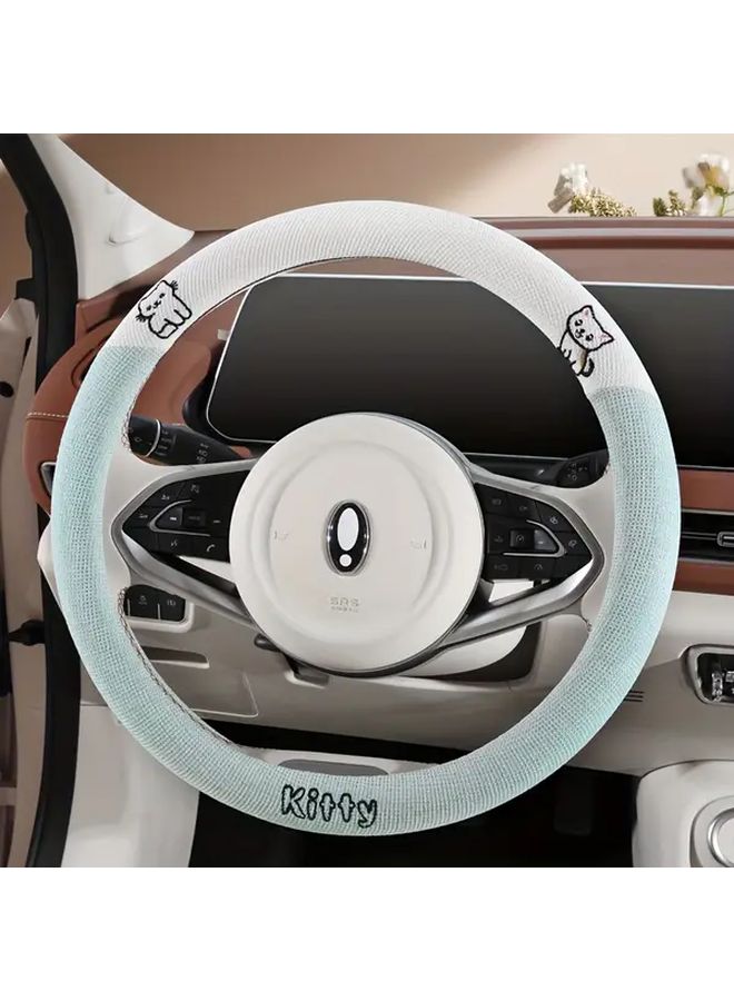 Linen Cute Cat And Dog Steering Wheel Cover Non Slip Grip Soft Breathable Fabric With Inner Circle Support All Season Comfort For Car Vehicle Interior Accessory Playful Car Decor Calm Black - Image 4