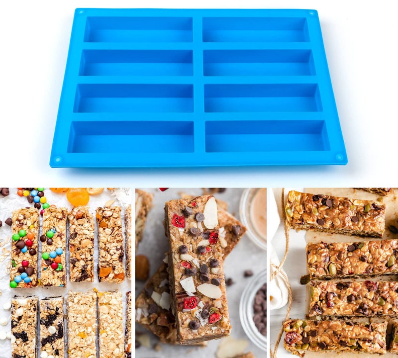 Sidosir 3Pcs Granola Bar Mold Silicone Mold, 8-Cavity Rectangle Molds for Energy Bar, Silicone Baking Molds for Large Granola Bar (3, Blue, 8-Cavity) - Image 4