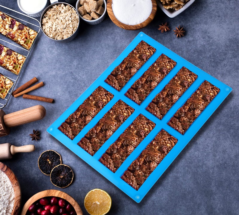 Sidosir 3Pcs Granola Bar Mold Silicone Mold, 8-Cavity Rectangle Molds for Energy Bar, Silicone Baking Molds for Large Granola Bar (3, Blue, 8-Cavity) - Image 3