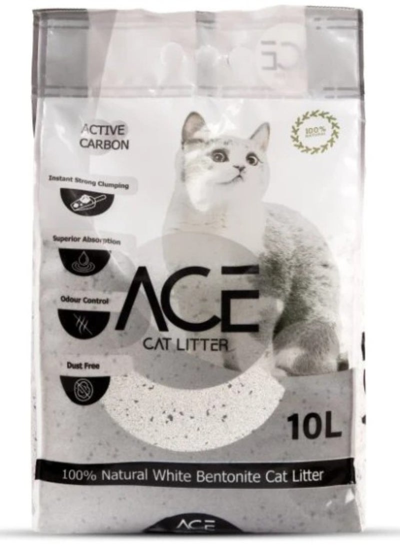 Ace White Bentonite Clumping Cat Litter with Active Carbon 10 L