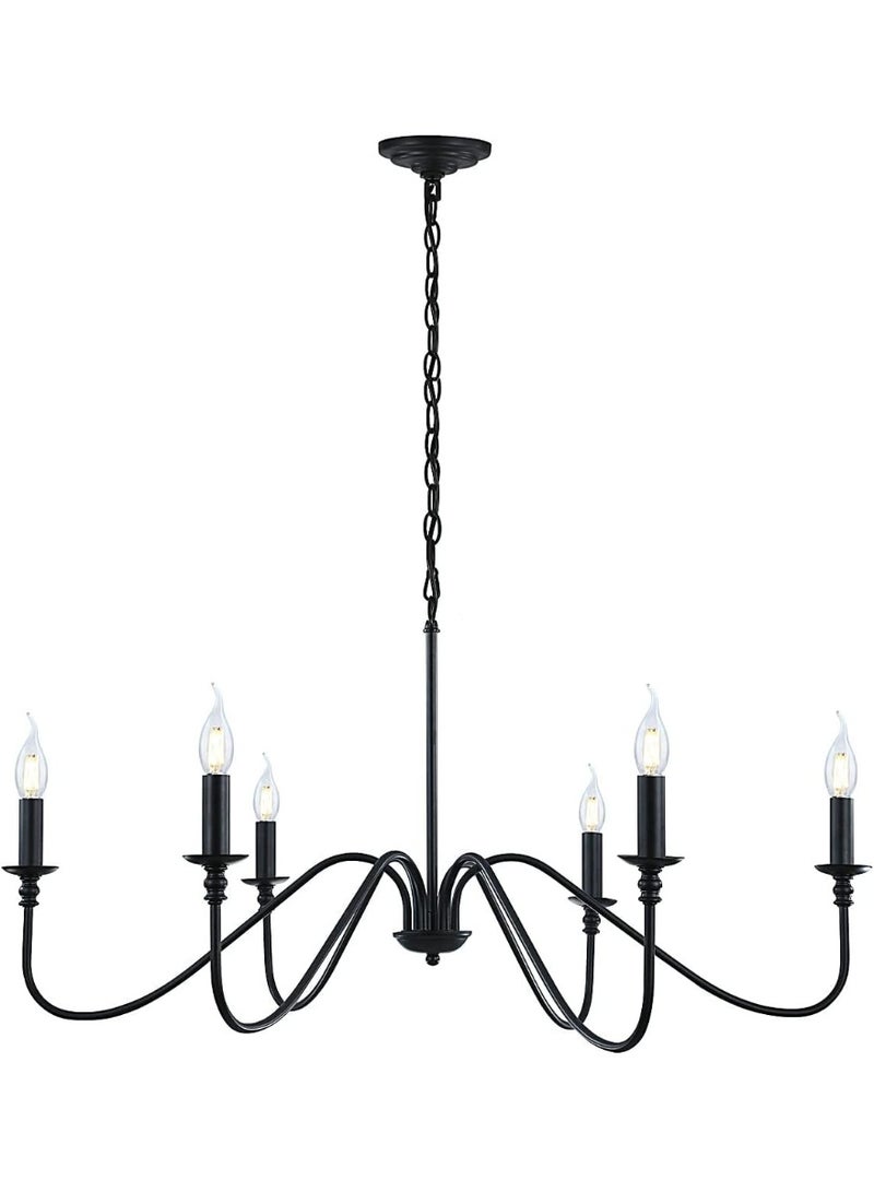HI-FINE 6 Light Chandelier,Contemporary Light Fixture for Dining Room, Sleek Black Chandelier suitable for Elegant Areas, Hanging Ceiling Light for Farmhouse Style in Living Room, Kitchen, and Bedroom - Image 1