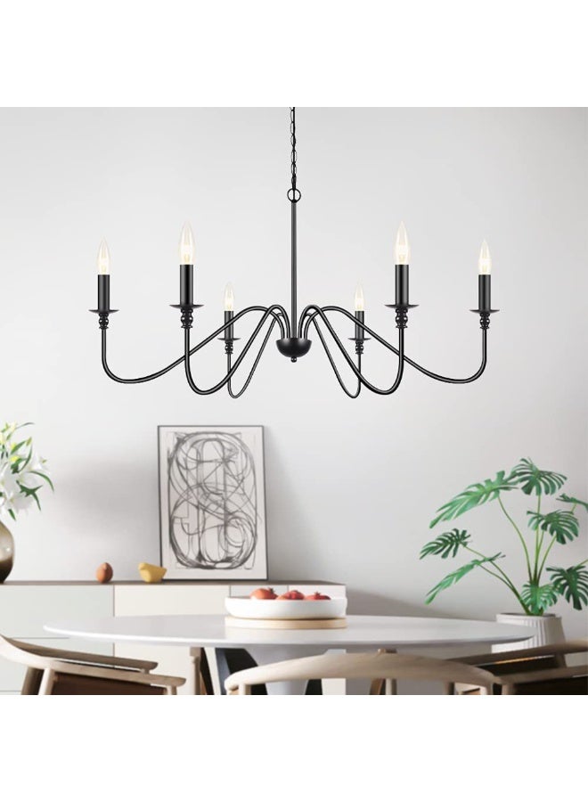 HI-FINE 6 Light Chandelier,Contemporary Light Fixture for Dining Room, Sleek Black Chandelier suitable for Elegant Areas, Hanging Ceiling Light for Farmhouse Style in Living Room, Kitchen, and Bedroom - Image 2