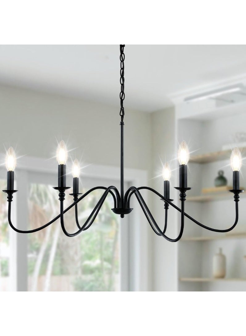 HI-FINE 6 Light Chandelier,Contemporary Light Fixture for Dining Room, Sleek Black Chandelier suitable for Elegant Areas, Hanging Ceiling Light for Farmhouse Style in Living Room, Kitchen, and Bedroom - Image 4