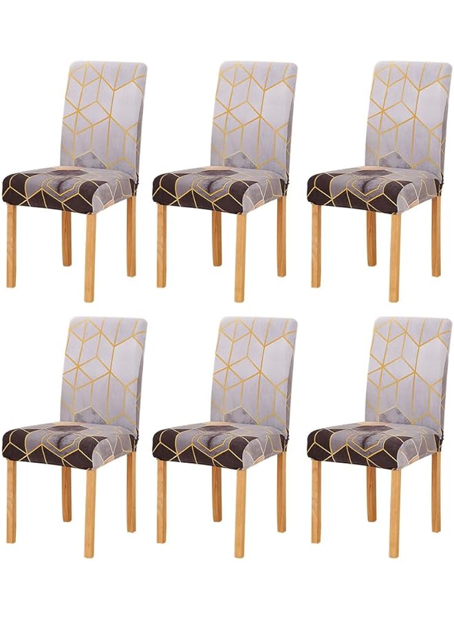 Green Tiger أغطية كراسي لمجموعة طعام من 6، أغطية كراسي مطاطية بتصميم هندسي، أغطية كراسي مطبخ قابلة للغسل من سباندكس، واقي مقعد للمنزل أو الحفلات، 6 قطع، بخط ذهبي - Image 1