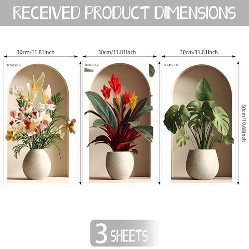 Ladinimo 3D Potted Plants Wall Stickers，Green Plants Wall Decals，Peel and Stick 3D Magic Art Sticker，for Living Room Bedroom Aisle Entrance Sofa Backdrop Yoga Room Home Decor (Potted Flower Decor 45) - Image 2