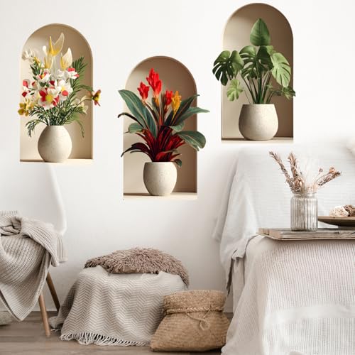 Ladinimo 3D Potted Plants Wall Stickers，Green Plants Wall Decals，Peel and Stick 3D Magic Art Sticker，for Living Room Bedroom Aisle Entrance Sofa Backdrop Yoga Room Home Decor (Potted Flower Decor 45) - Image 5