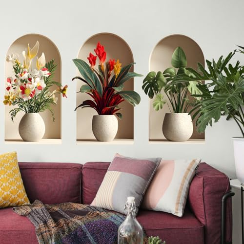 Ladinimo 3D Potted Plants Wall Stickers，Green Plants Wall Decals，Peel and Stick 3D Magic Art Sticker，for Living Room Bedroom Aisle Entrance Sofa Backdrop Yoga Room Home Decor (Potted Flower Decor 45) - Image 4