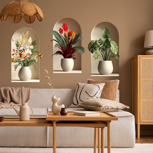 Ladinimo 3D Potted Plants Wall Stickers，Green Plants Wall Decals，Peel and Stick 3D Magic Art Sticker，for Living Room Bedroom Aisle Entrance Sofa Backdrop Yoga Room Home Decor (Potted Flower Decor 45) - Image 1