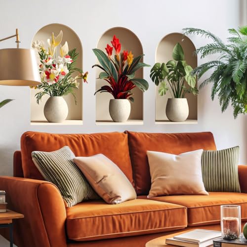 Ladinimo 3D Potted Plants Wall Stickers，Green Plants Wall Decals，Peel and Stick 3D Magic Art Sticker，for Living Room Bedroom Aisle Entrance Sofa Backdrop Yoga Room Home Decor (Potted Flower Decor 45) - Image 3