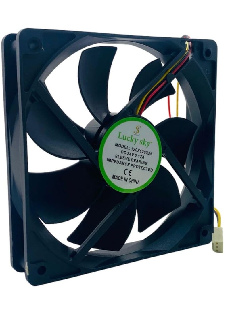 Lucky Sky - Lucky Sky Fan 120x120x25mm 24cm 120mm Computer Case Fan DC 24V Cooling Fan for Computer case 3Pin 3 Wire. - Image 1