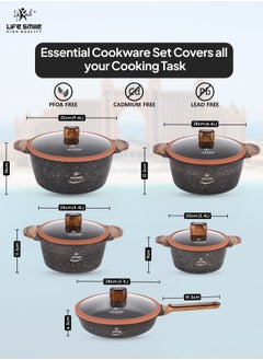 10-Piece Cookware Set - Pots and Pan Set Induction Base, Titanium Granite Non Stick Coating 100% PFOA FREE, Kitchen Cooking Set with Stay Cool Handles (Brown) - pzsku/Z4C0DB5D007C2DD2BD131Z/45/_/1730093833/ddbed268-bd86-4052-a43e-66fbc3e04b15