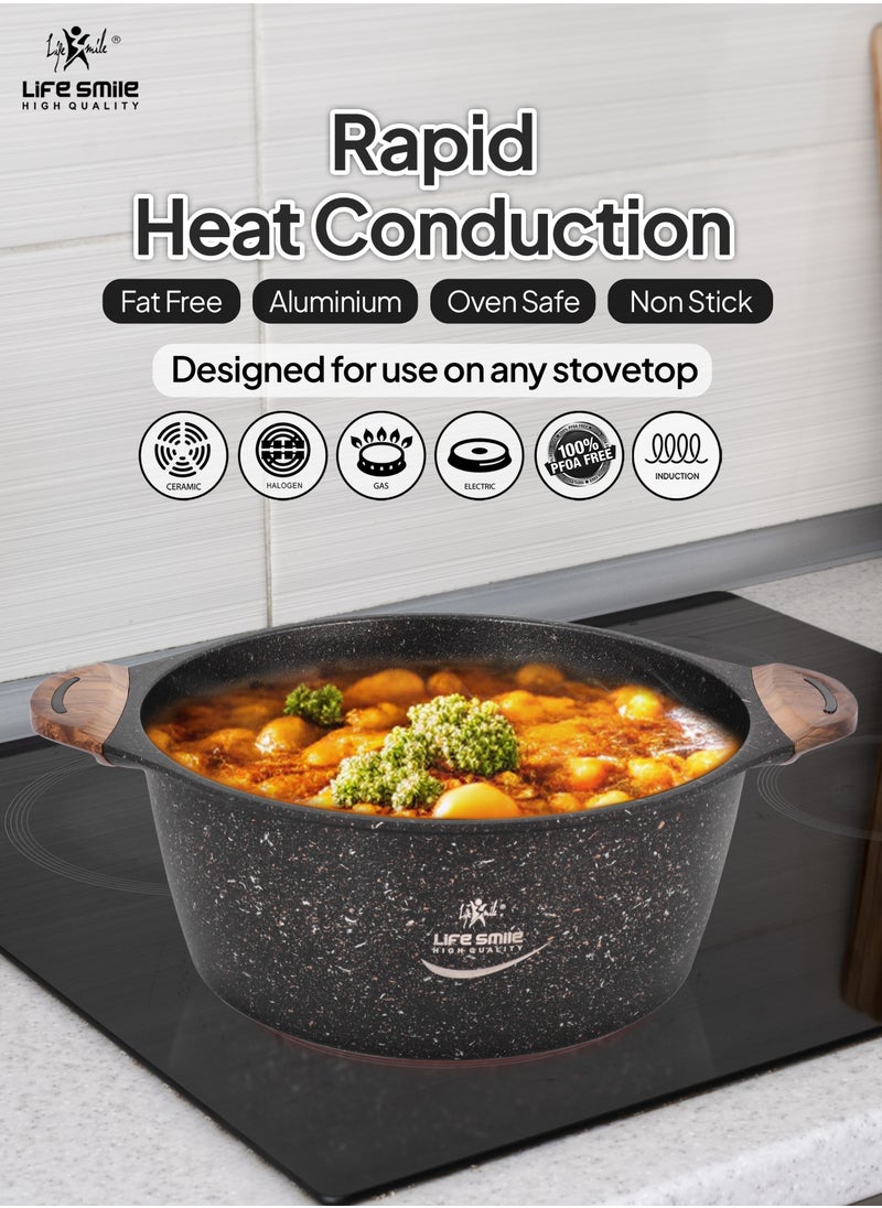 Life Smile - 10-Piece Cookware Set - Pots and Pan Set Induction Base, Titanium Granite Non Stick Coating 100% PFOA FREE, Kitchen Cooking Set with Stay Cool Handles (Brown) - Image 1