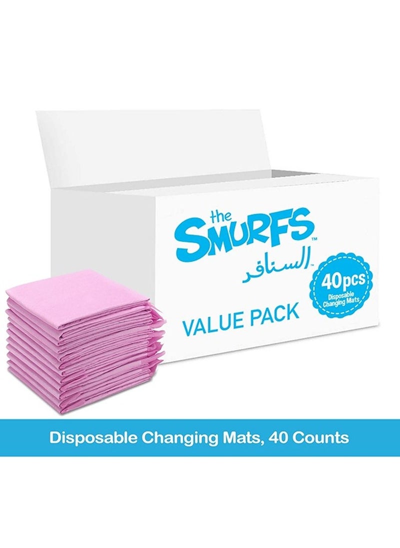 THE SMURFS - Disposable Changing Mats, 40 Counts, Soft Waterproof Mat, Portable Leak Proof Changing Mat, New Mom Leak-Proof Under pad, Mattress Table Protector Pad - Image 1