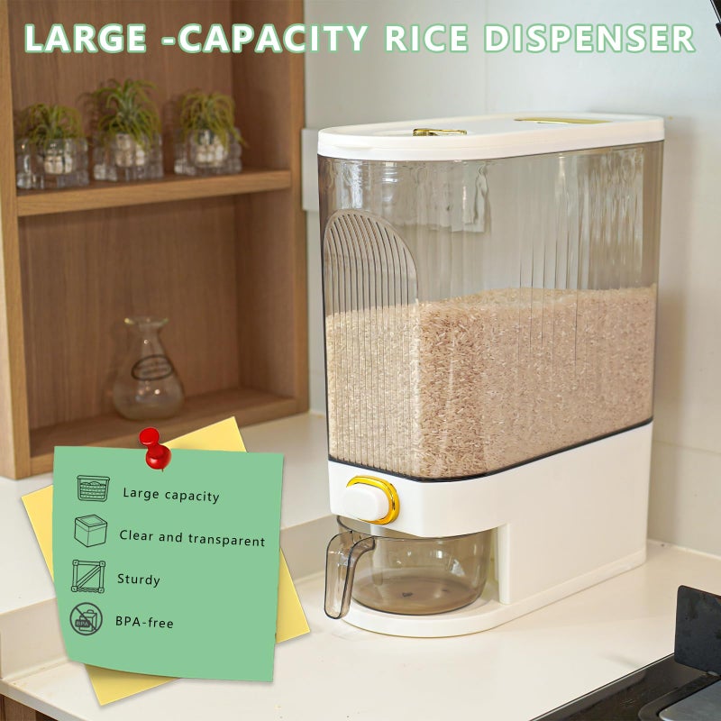 BERGFBV Rice Storage Container 10kg, Clear Food Grain Dispenser with Date Dial & Measuring Cup, Space-Saving Organizer for Rice, Cereal, Pet Food, Pasta - Image 4