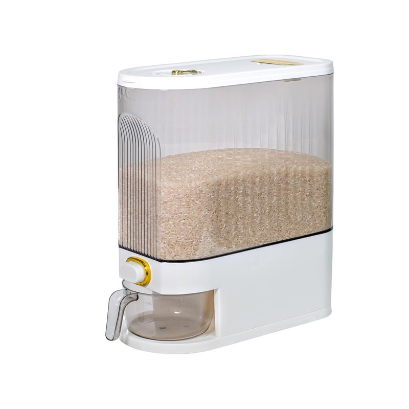BERGFBV Rice Storage Container 10kg, Clear Food Grain Dispenser with Date Dial & Measuring Cup, Space-Saving Organizer for Rice, Cereal, Pet Food, Pasta - Image 1