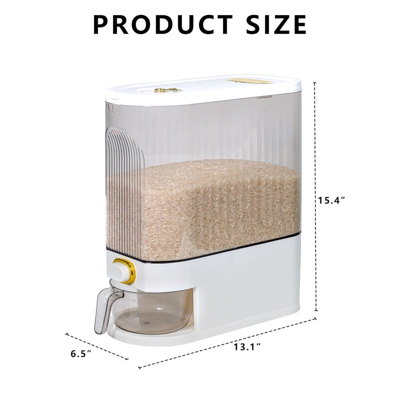 BERGFBV Rice Storage Container 10kg, Clear Food Grain Dispenser with Date Dial & Measuring Cup, Space-Saving Organizer for Rice, Cereal, Pet Food, Pasta - Image 2