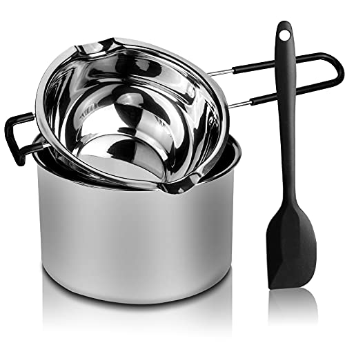 SONGZIMING Double Boiler Pot Set Stainless Steel Melting Pot with Silicone Spatula for Melting Chocolate Soap Wax Candle Making 600ml and 1600ml 