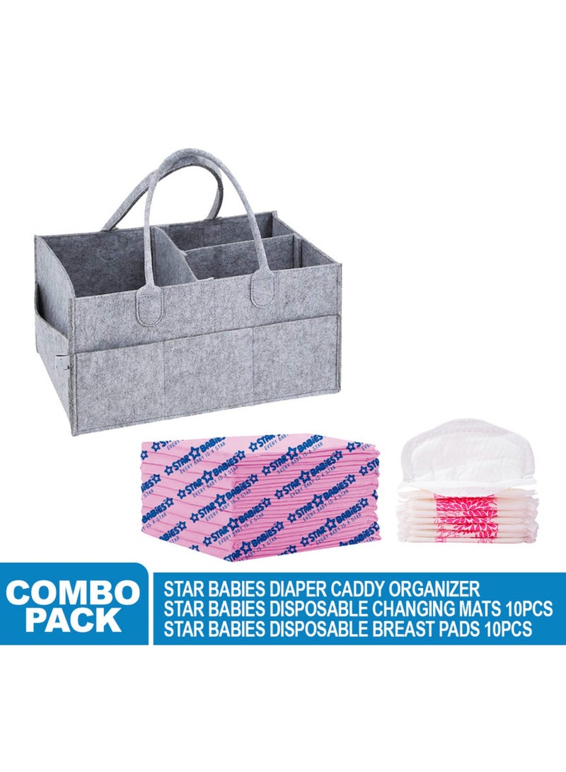 STAR BABiES Pack Of 3 - Caddy Diaper Oganizer Breast Pad 10Pcs Changing Mat 10Pcs  - Image 2