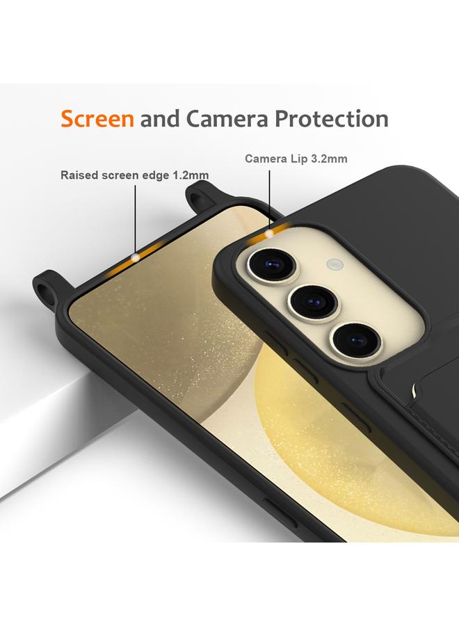 S-TOP Case For Samsung Galaxy A55 5G Integrated Card Bag Solid Color Liquid Silicone Phone Case with Lanyard - Image 5