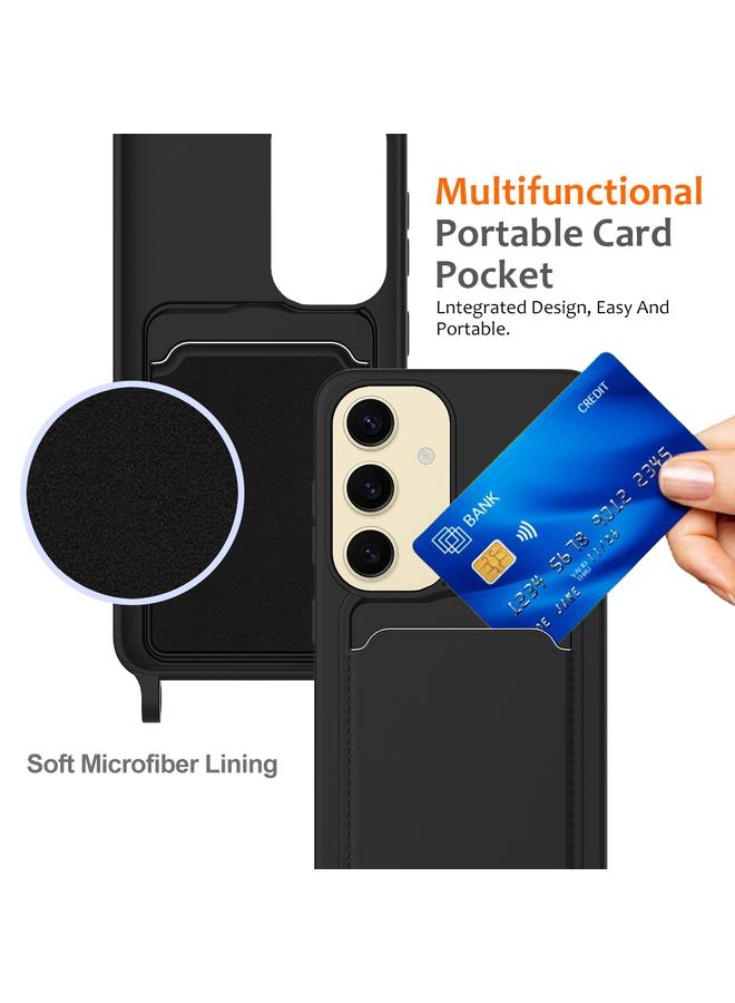 S-TOP Case For Samsung Galaxy A55 5G Integrated Card Bag Solid Color Liquid Silicone Phone Case with Lanyard - Image 4