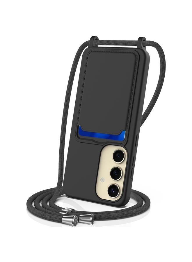 S-TOP Case For Samsung Galaxy A55 5G Integrated Card Bag Solid Color Liquid Silicone Phone Case with Lanyard - Image 1