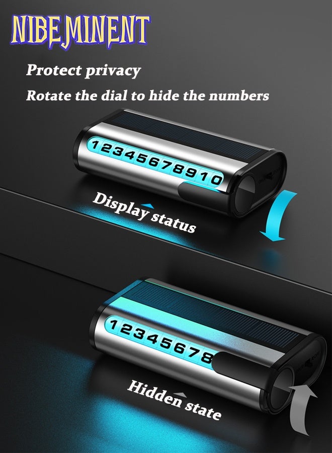 NIBEMINENT Car Temporary Parking Number Plate with Night Light, Solar-powered with No Charging Needed, Rotating Dial for Hidden Display, Premium Creative Move Card, Phone Holder, and Ornament, Silver - Image 5