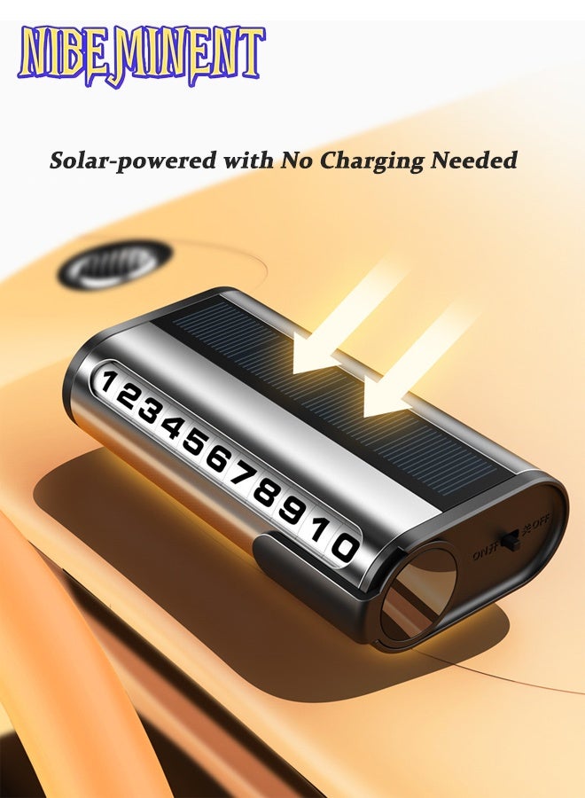 NIBEMINENT Car Temporary Parking Number Plate with Night Light, Solar-powered with No Charging Needed, Rotating Dial for Hidden Display, Premium Creative Move Card, Phone Holder, and Ornament, Silver - Image 3