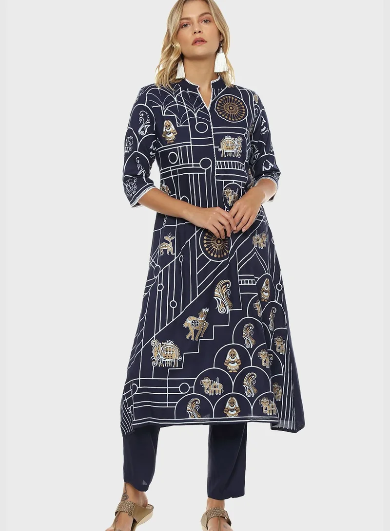 Instafab Printed Kurti and Pant Set